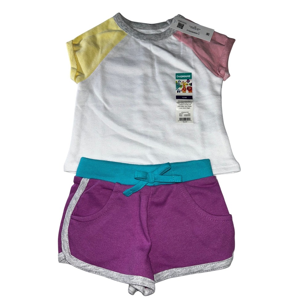 Garanimals Baby Girls 2 Piece Short Set 12 Months White Raglan Tee Purple Shorts